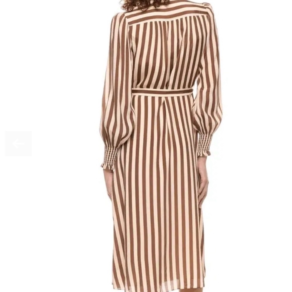 LK Bennett Brown and Cream Striped Long Sleeve Dress